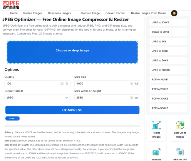 JPEG Optimizer Settings